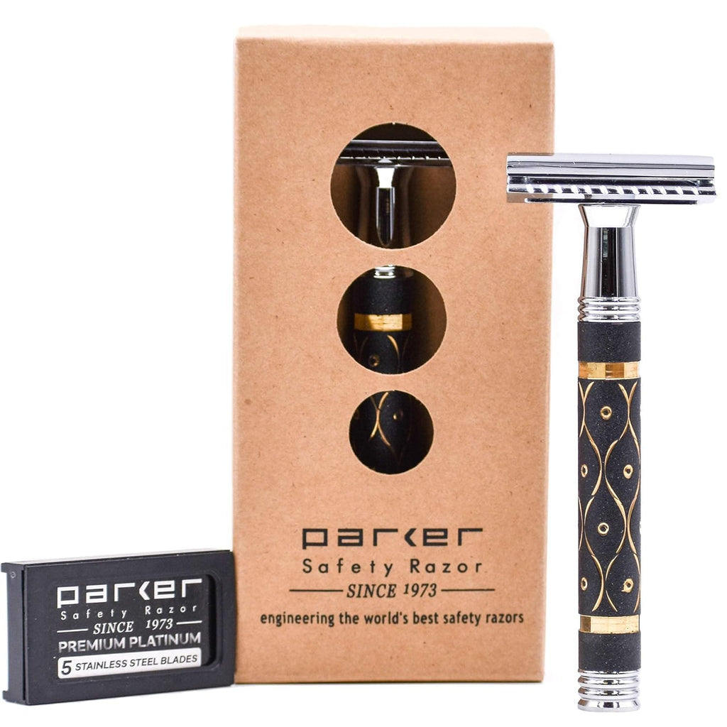 65R Super Heavyweight Gray and Gold Double Edge Safety Razor & 5 Blade Refills R3777
