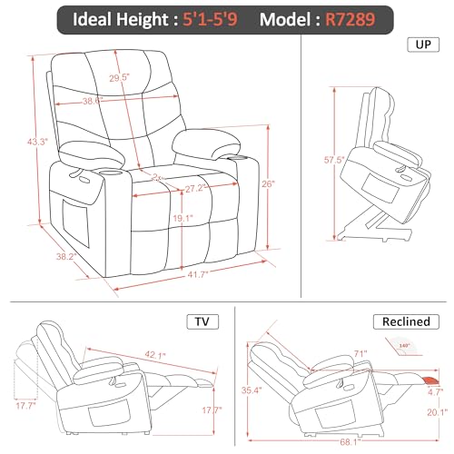 Navy Blue Fabric Power Lift Recliner Chair T977622