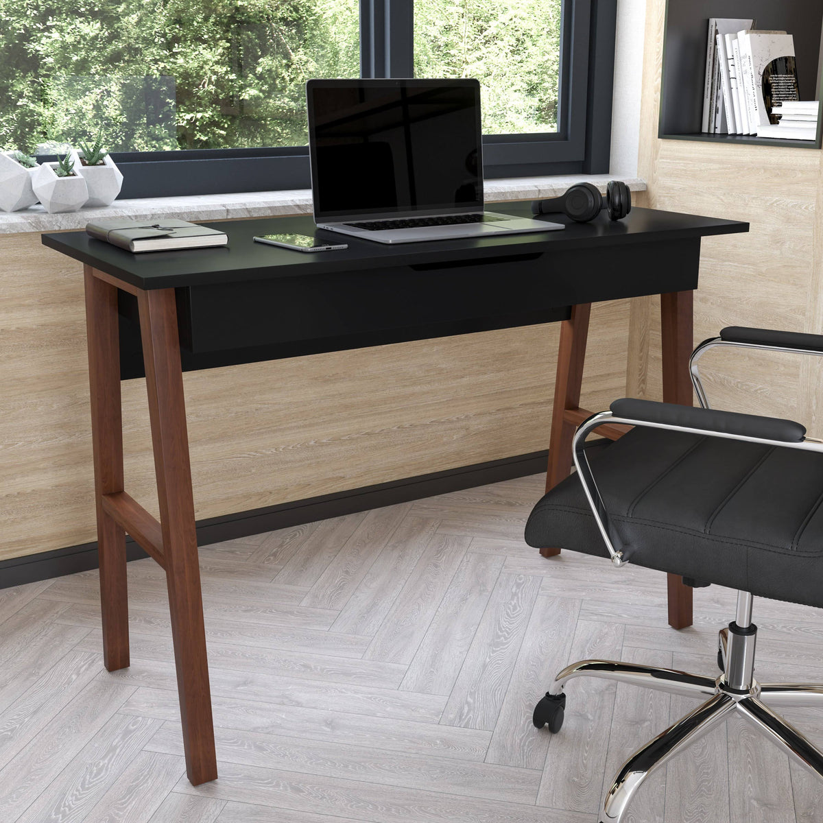 Black Writing Computer Desk with Drawer B382232