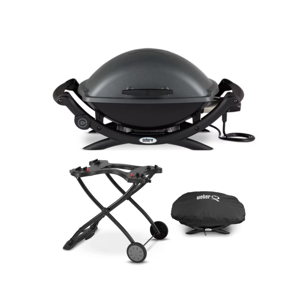 Black Electric Grill with Grill Cover and Cart Bundle Z747