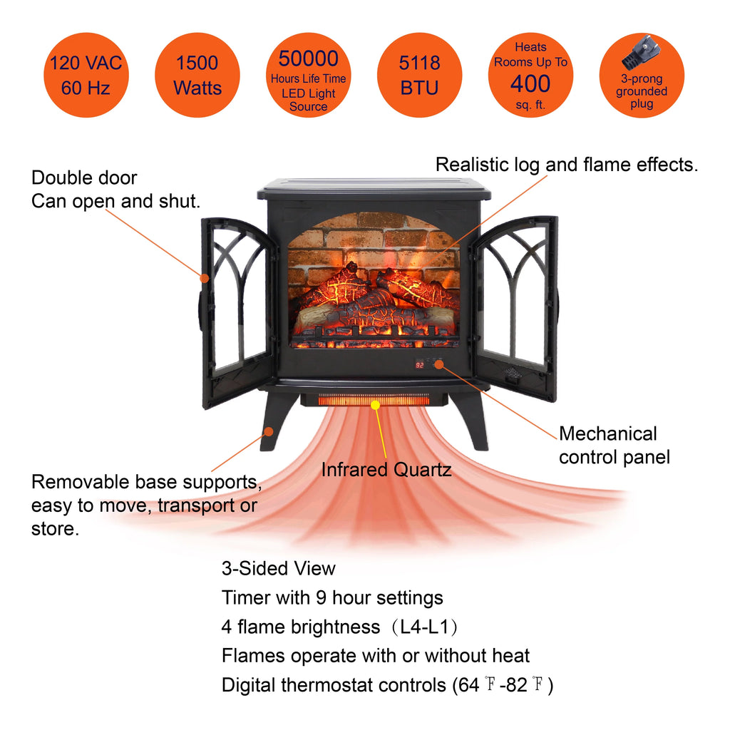 24 Inch 3D Infrared Electric Stove with Remote Control T8461