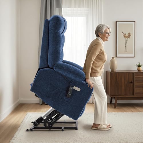 Navy Blue Fabric Power Lift Recliner Chair T977622