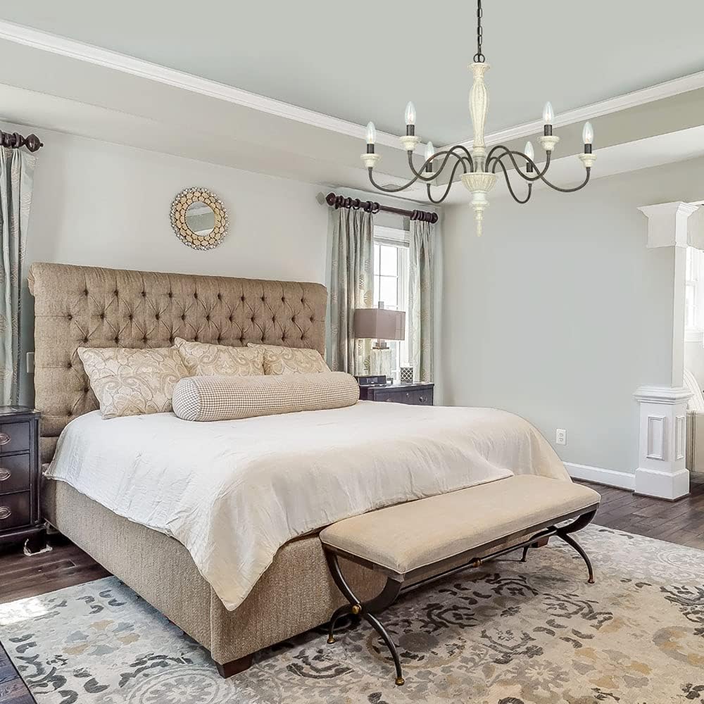 6-Light Chandelier with Imitation Wood and Stardust Iron E8059