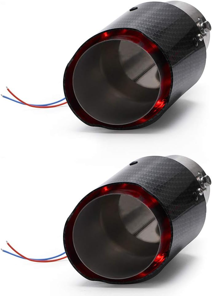 Blue Flame LED Exhaust Muffler Tip Carbon Fiber Racing Car Tail Pipe Light 2.5 Inch Inlet Outlet Pack of 2 A648