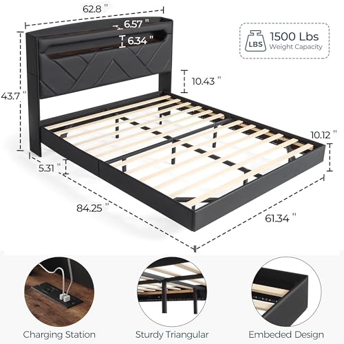Black Full Size Upholstered Platform Bed Frame with Headboard and Storage X624463