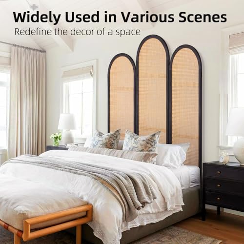 5.9 Ft Tall Hand-Woven Rattan 3 Panels Folding Room Divider J67077