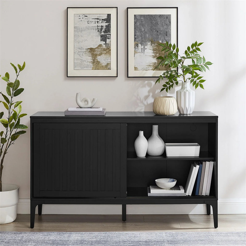 Matte Black Particle Board Wood Sideboard V43905