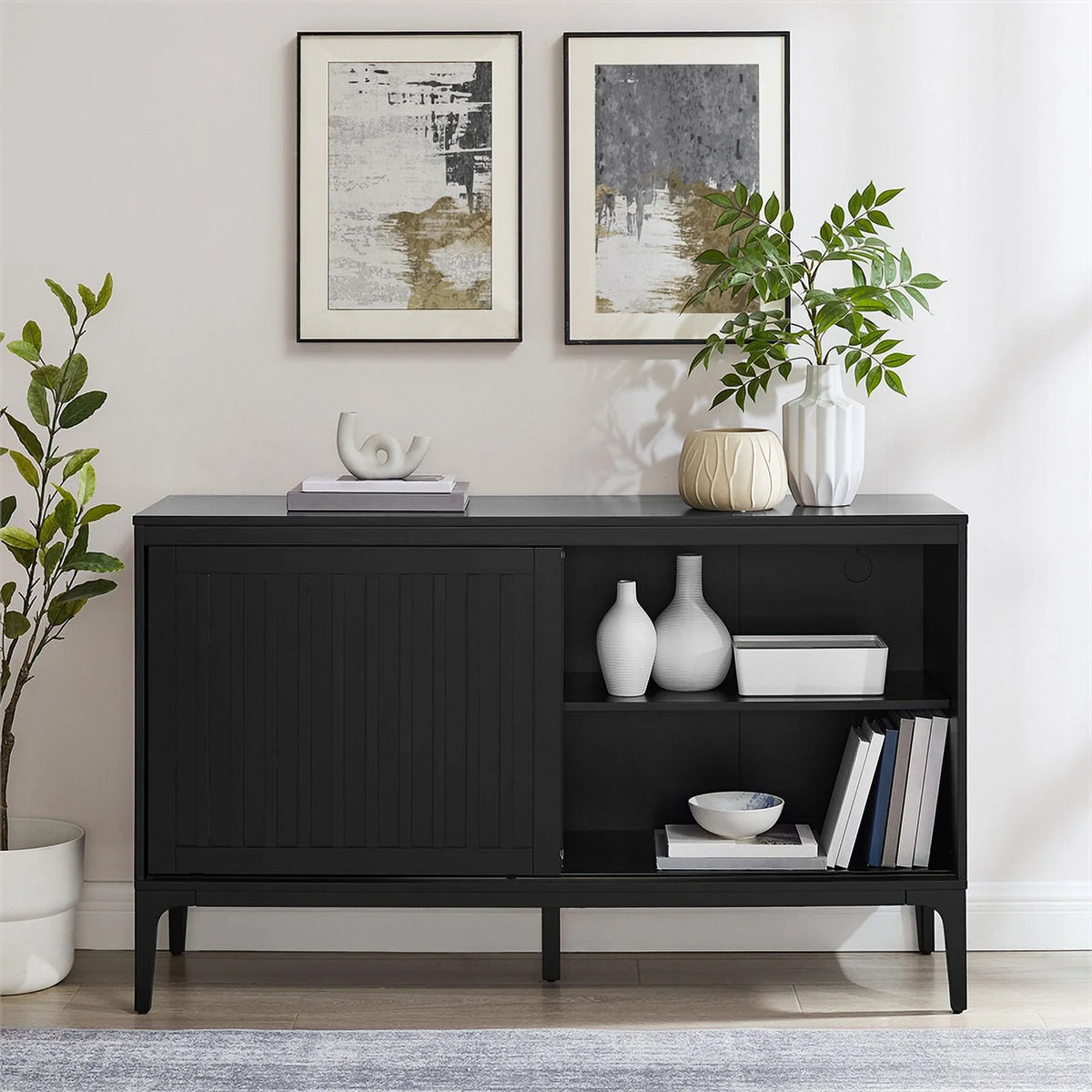 Matte Black Particle Board Wood Sideboard V43905