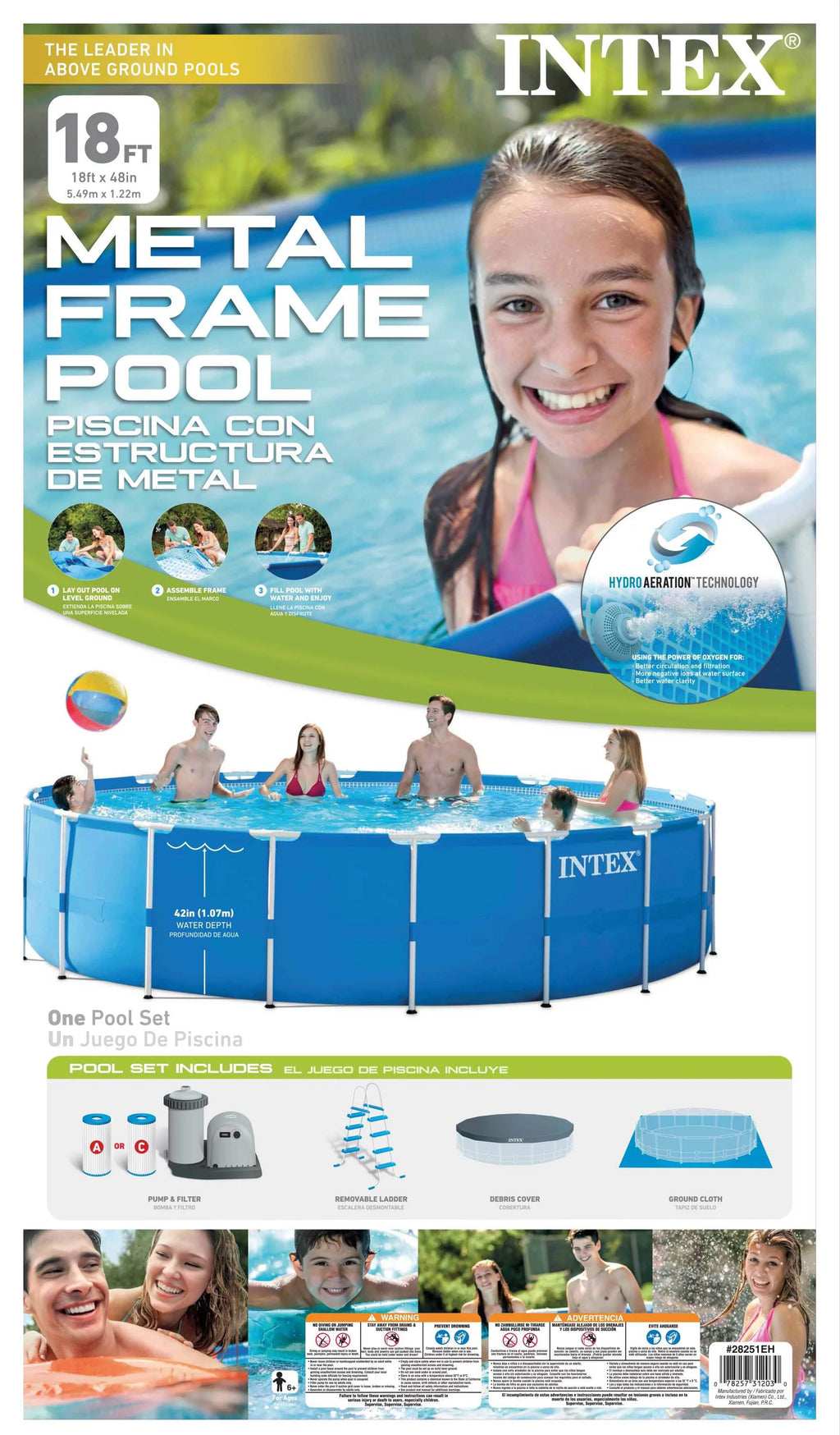 18ft x 48in Round Metal Frame Above Ground Swimming Pool Set G720