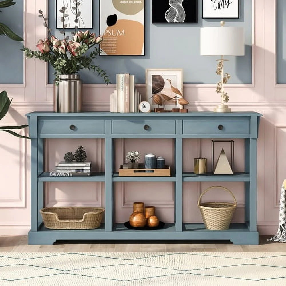Wood Console Table with Drawers and Open Shelves S847466