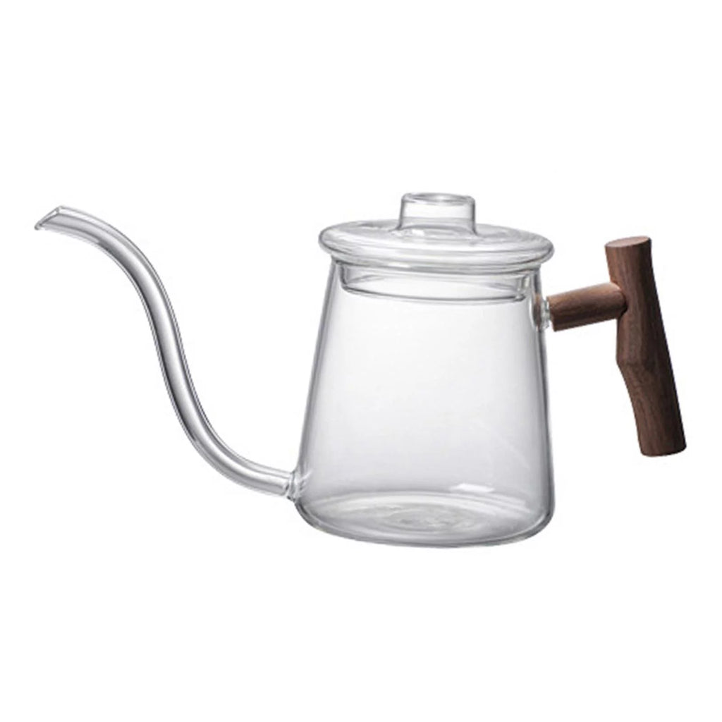 High Borosilicate Glass Gooseneck Kettle Wooden Handle 480ML Z180075