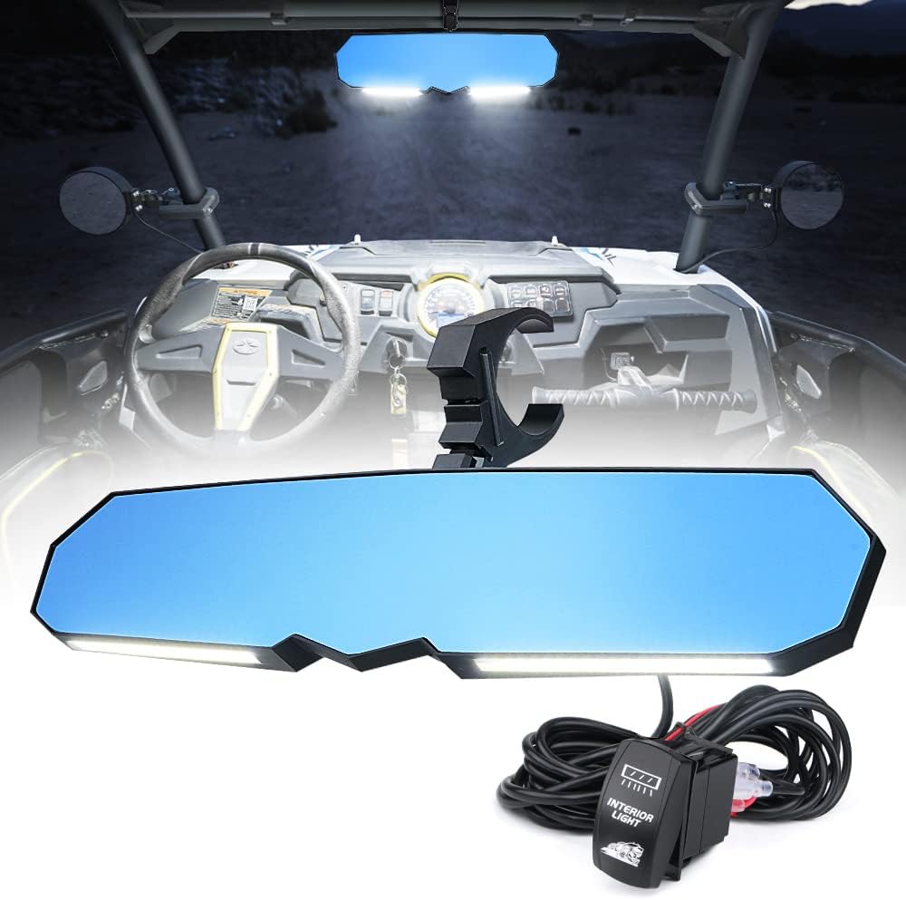 13 UTV Rearview Center Mirror with COB LED Interior Lights and Rocker Switch, Aluminum Rear View Mirrors L682