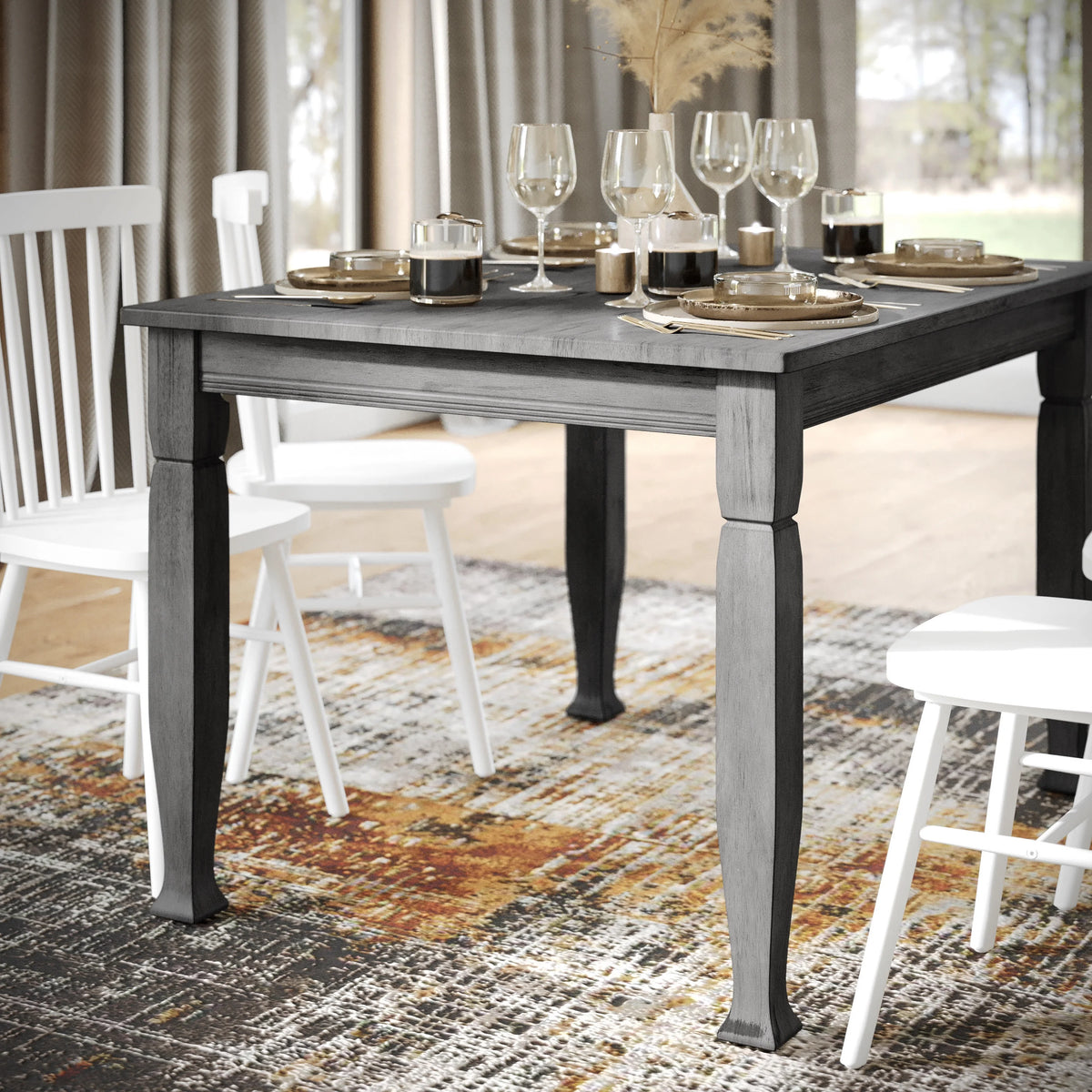 47" Wooden Dining Table with Sculpted Legs W752