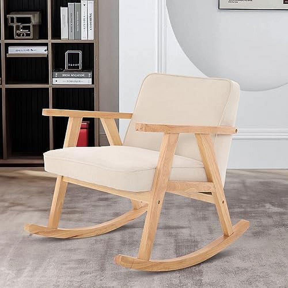 Beige Walnut Upholstered Rocking Chair with Solid Wood E662465