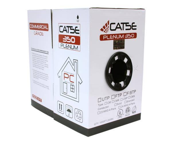 Cat5e Plenum Bulk Ethernet Cable, Cmp UL Listed, Solid Copper UTP, 24 AWG 1000ft White P387206