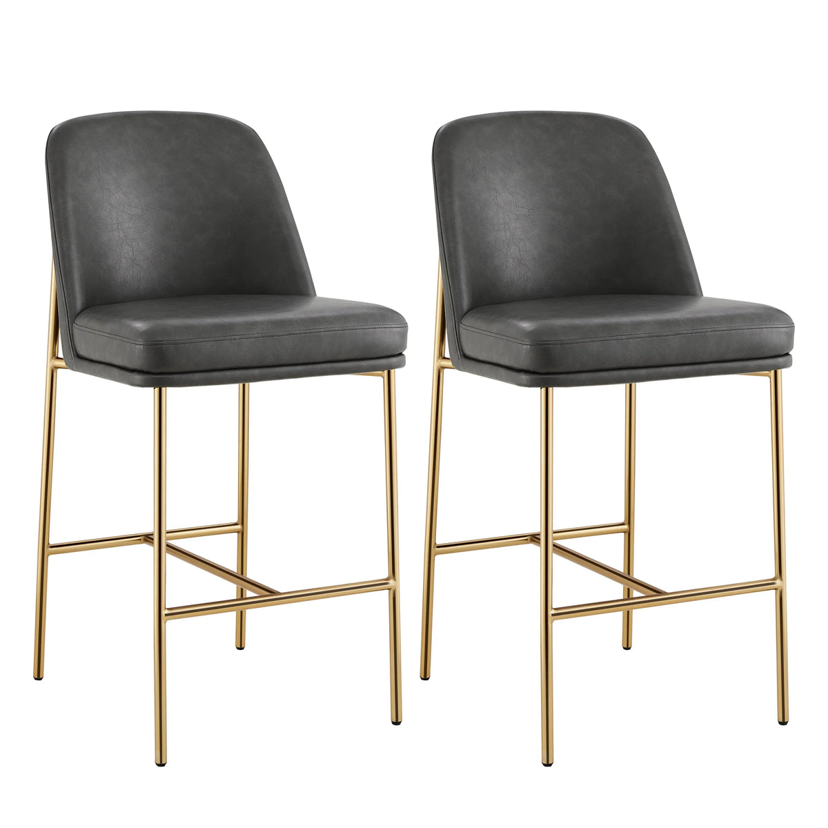 27 inch Faux Leather Counter Height Bar Stool Set of 2 with Back & Metal Legs S787185