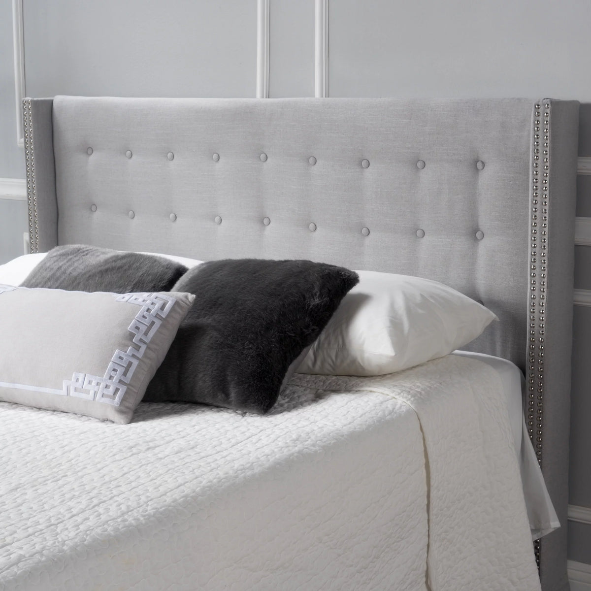 Light Grey Fabric Full/ Queen Headboard U693963