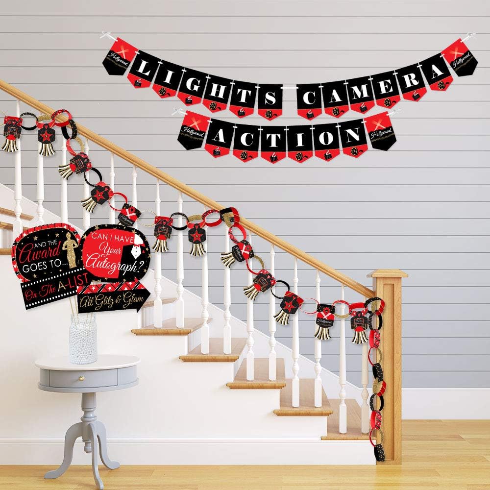 Red Carpet Hollywood Banner and Photo Booth Decorations Party Supplies Kit R6398