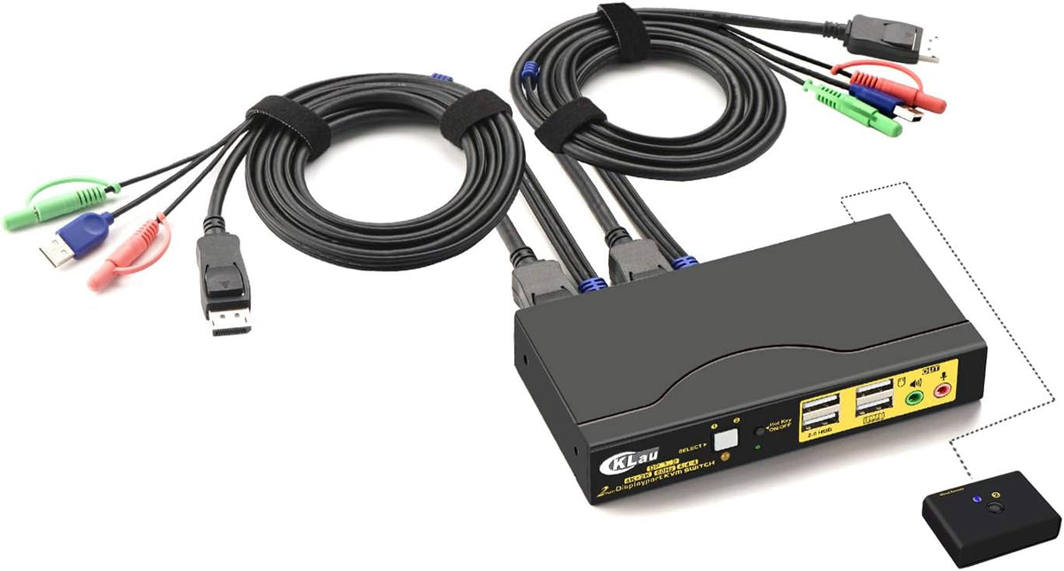 4Kx2K@60Hz DP 1.2 Dual Port Displayport KVM Switch with Audio and Cables X792