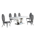 Stainless Steel 7 Piece Dining Set with Marble Table and Gray Chairs N903