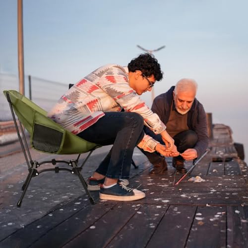 Khaki Folding Camping Chair with Side Pocket O30095