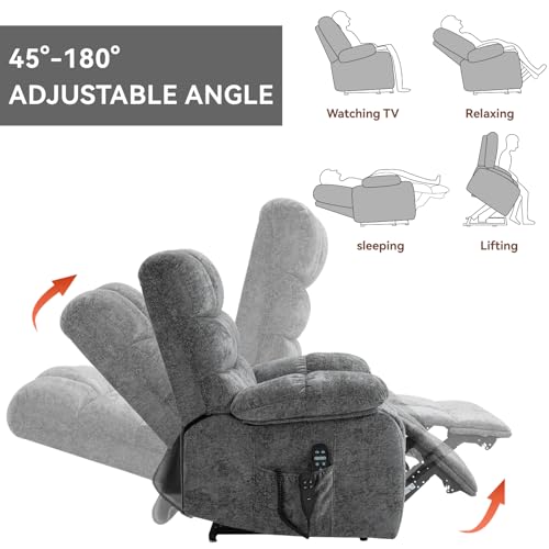 Oversized Grey Electric Power Lift Recliner Chair with Heat & Massage H4335