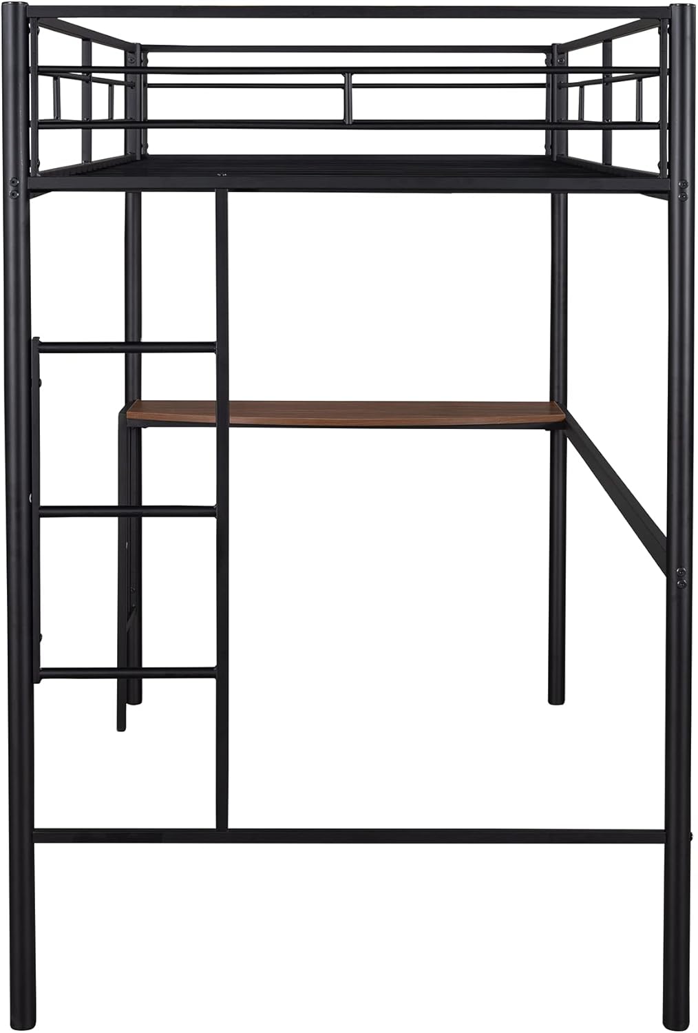 Twin Size Metal Loft Bed with Desk and Storage Shelves (Black) F14297