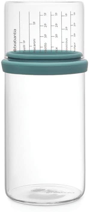 Glass Storage Jar with Measuring Cup, 1L, Mint, 10.4 x 10.4 x 23 cm Q76575
