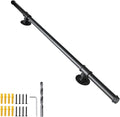 Black Metal Galvanized Steel Staircase Handrail with 4 Wall Mount Support S716840