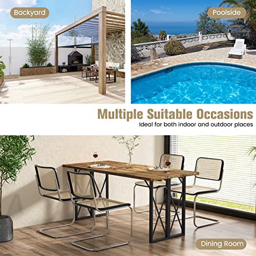 67 Inch Acacia Wood Outdoor Dining Table with Umbrella Hole K5477