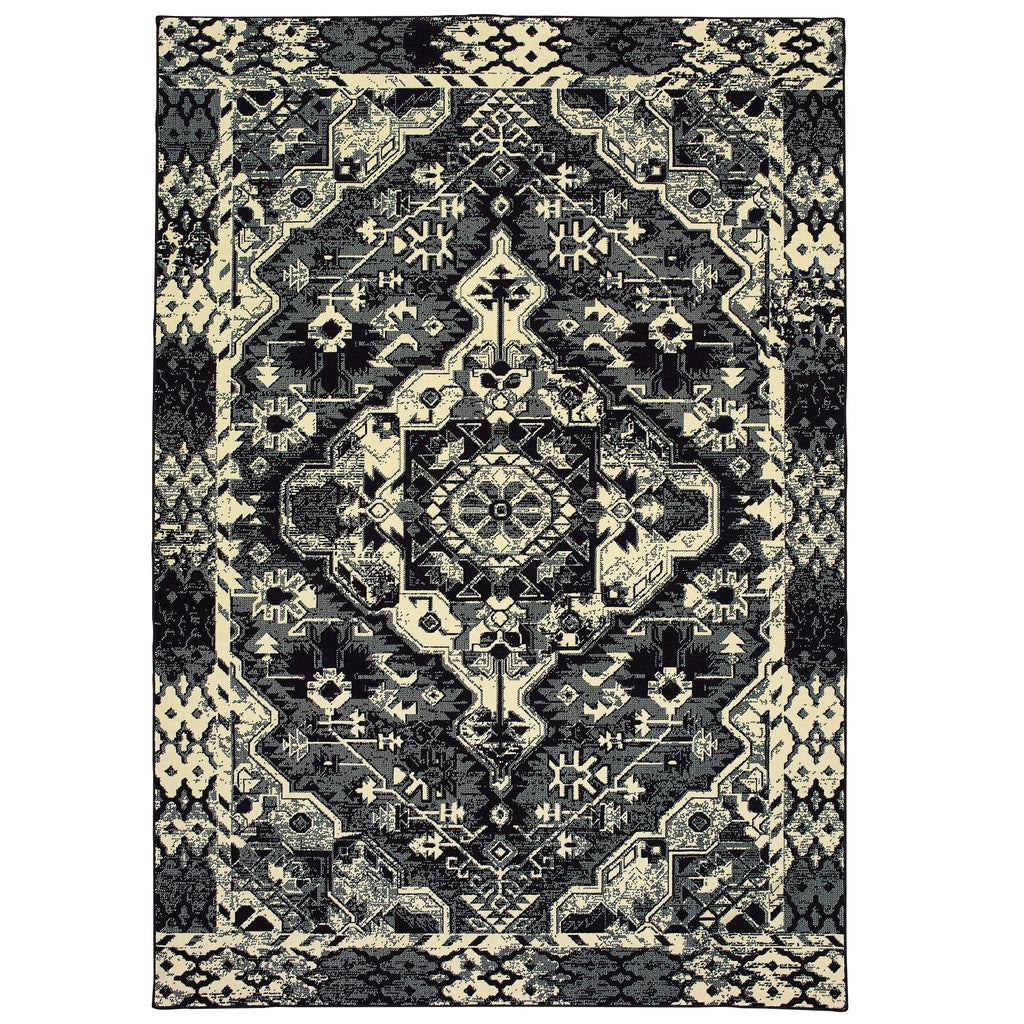 Moss Medallion Black Ivory Micro Fiber Rug 5'3" x 7'6" Y356014