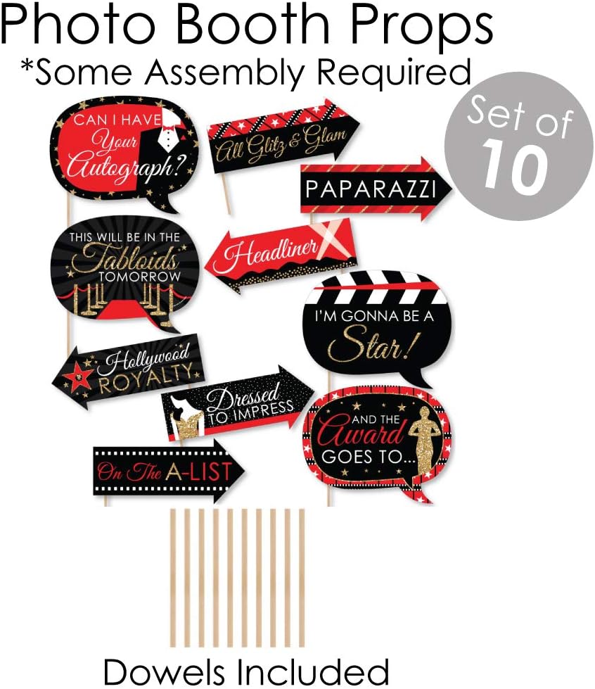 Red Carpet Hollywood Banner and Photo Booth Decorations Party Supplies Kit R6398