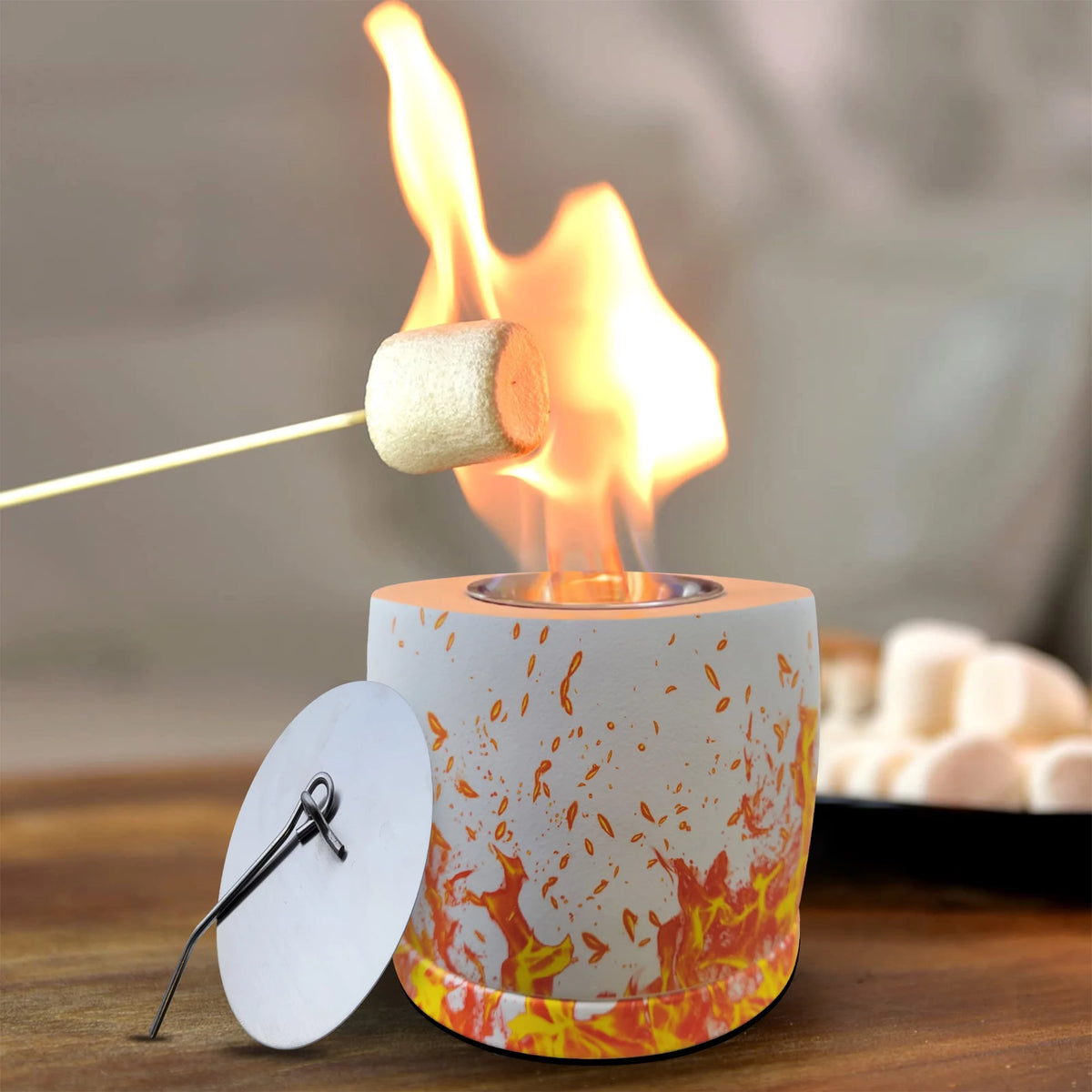 White Round Concrete Bio Ethanol Tabletop Fire Pit R8163