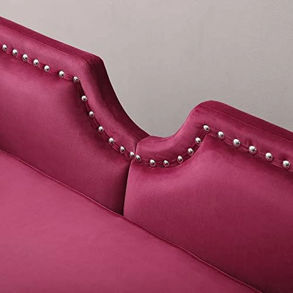 Velvet Ottoman Bench with Back and Silver Metal Legs Y7166