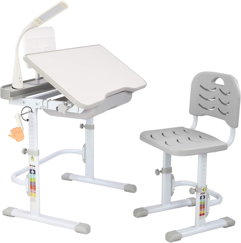 Black Height Adjustable Kids Desk and Chair Set with LED Light L58818