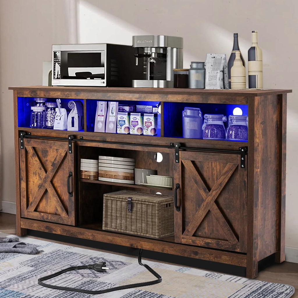 4 Layer Brown Coffee Bar Cabinet with Power Outlet S346135