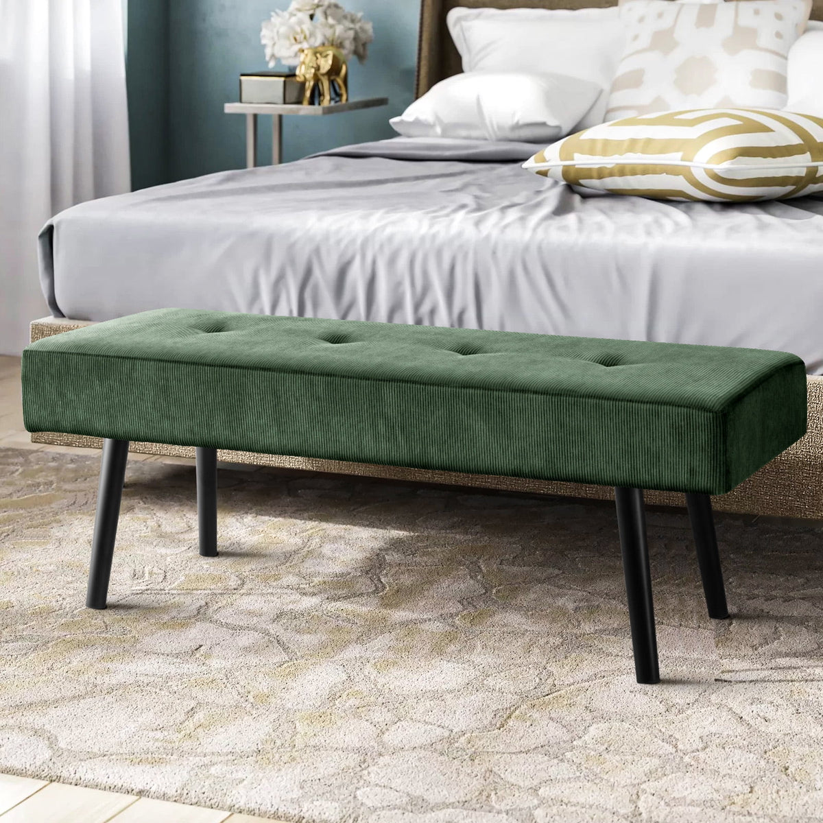 Modern Entryway Bench Corduroy Seat Green T238