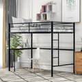 Twin Size Metal Loft Bed with Desk and Storage Shelves (Black) F14297