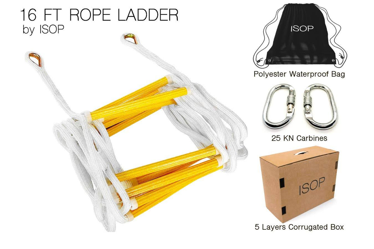 16 ft Flame Resistant Fire Escape Rope Ladder with Hooks T423
