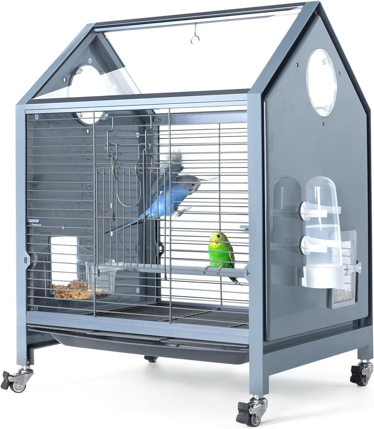 25 Inch Acrylic Bird Cage with Bird Feeders, Water Bottle, Perch R865628