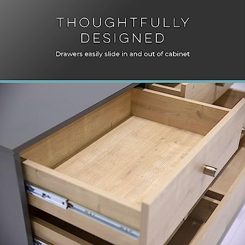 Oak Dark Gray Chest with Six Sliding Drawers T5145
