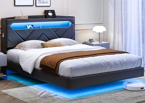 Black Full Size Upholstered Platform Bed Frame with Headboard and Storage X624463