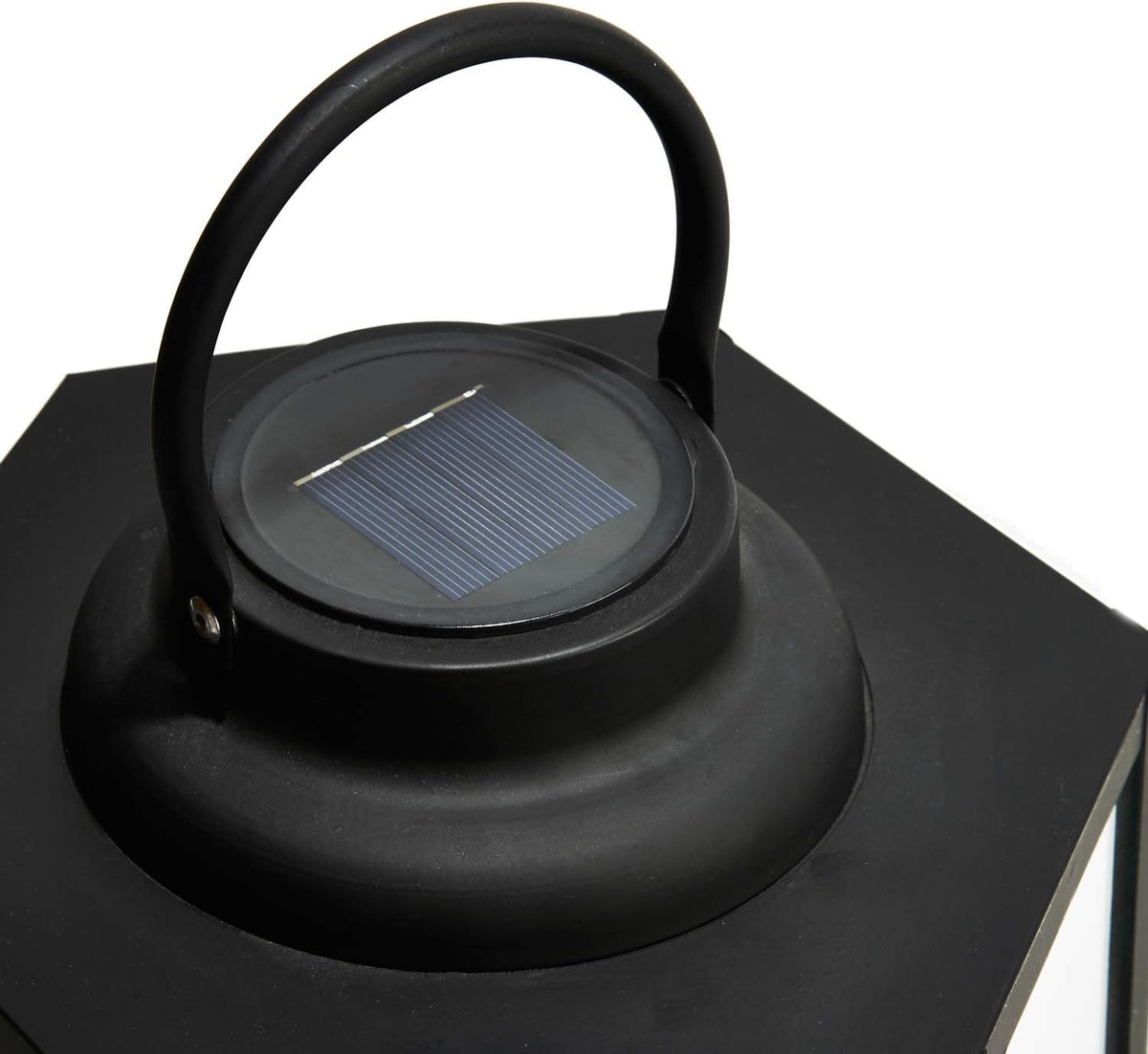 14 Inch Black Metal Glass Waterproof Solar Outdoor Lantern S408836