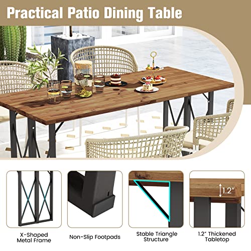 67 Inch Acacia Wood Outdoor Dining Table with Umbrella Hole K5477