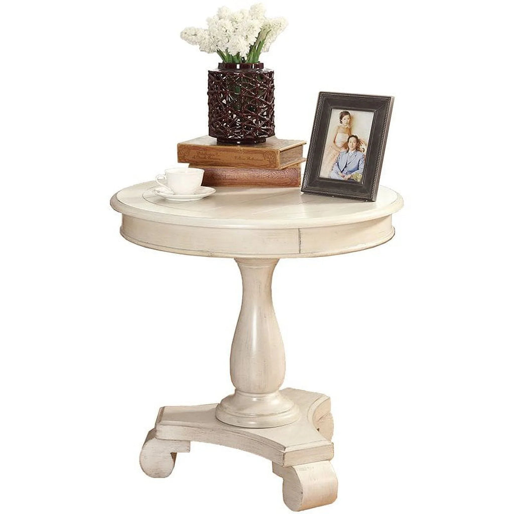 White Round Wood Pedestal End Table Y9508