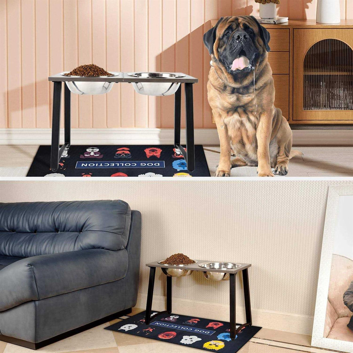 Elevated Dog Bowls with 2 X-Large Stainless Steel Bowls and Slow Feeder W6738