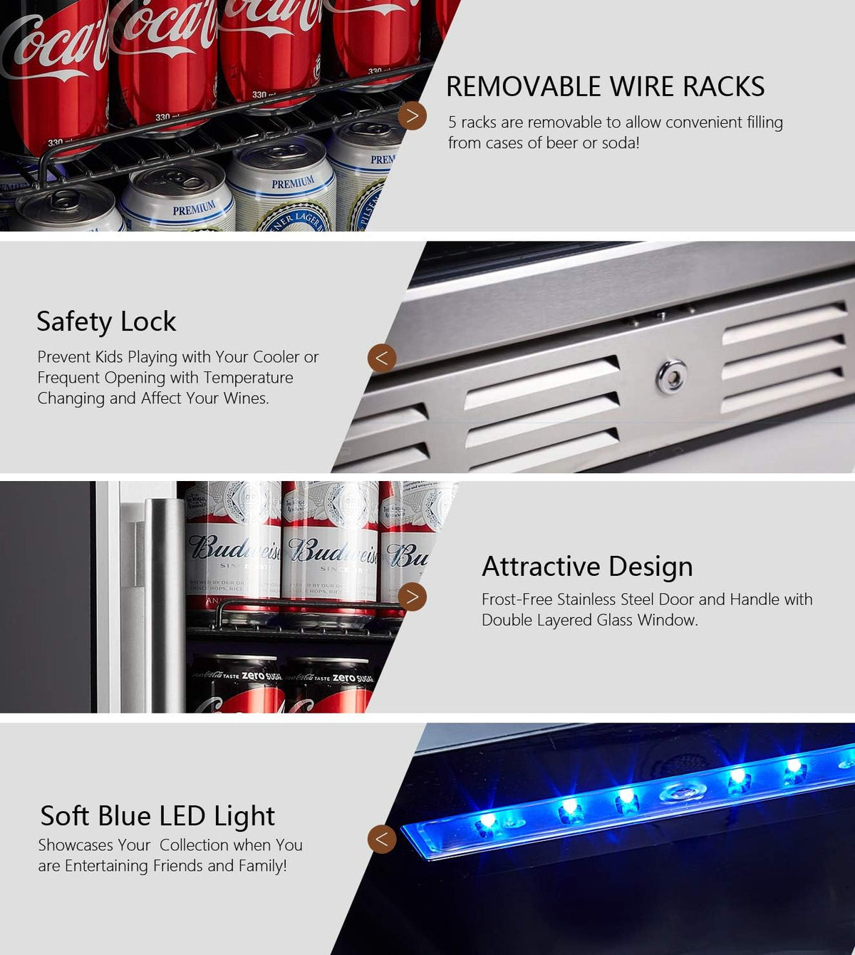 24 inch Beverage Refrigerator with Blue Interior Light L5029