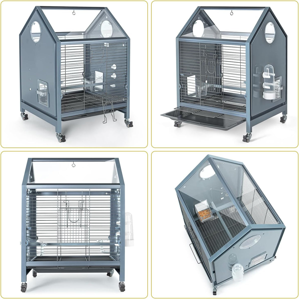 25 Inch Acrylic Bird Cage with Bird Feeders, Water Bottle, Perch R865628