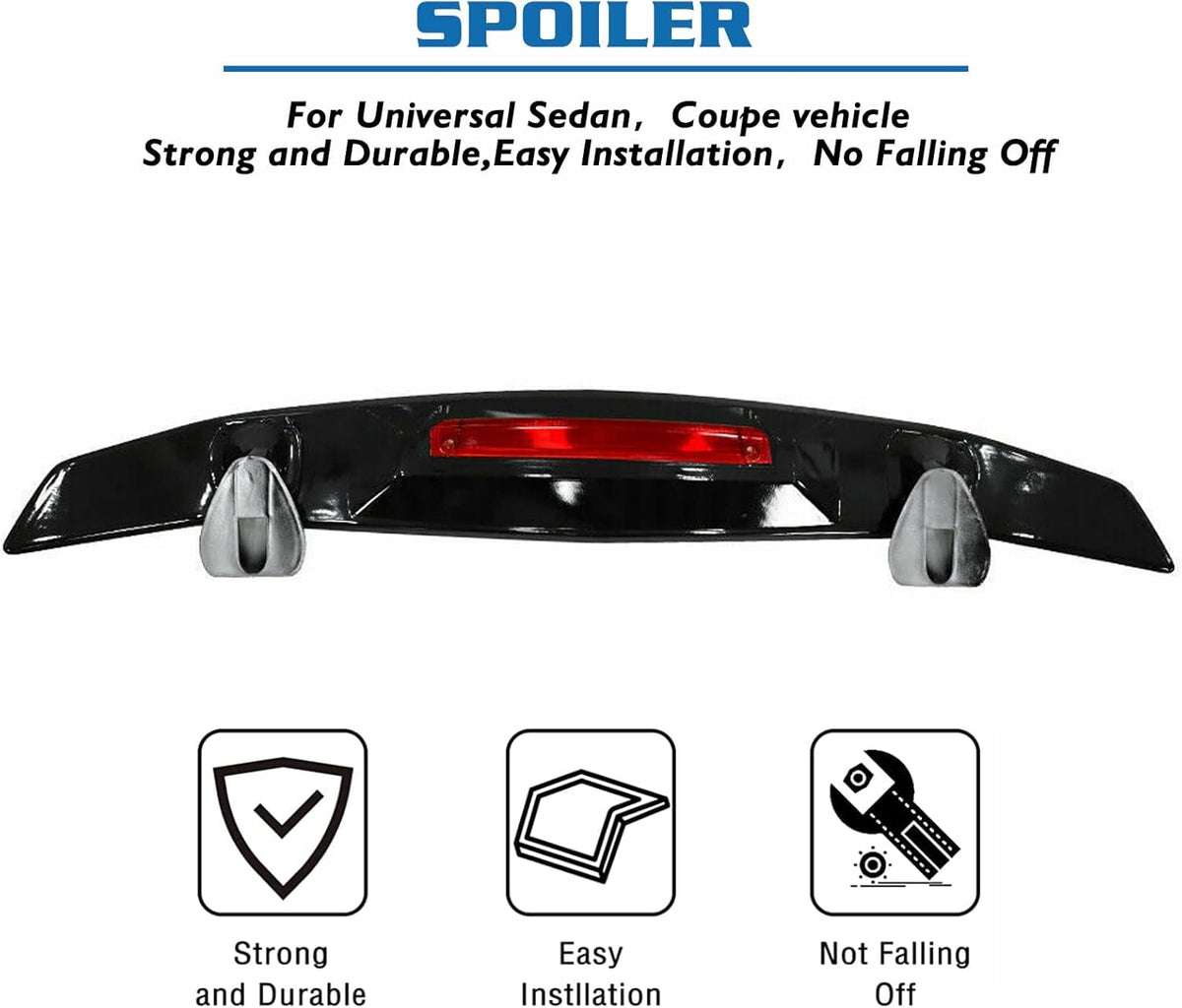 Rear Trunk Spoiler GT Wing 46Inch Lightweight Glossy Black Universal Car V21058