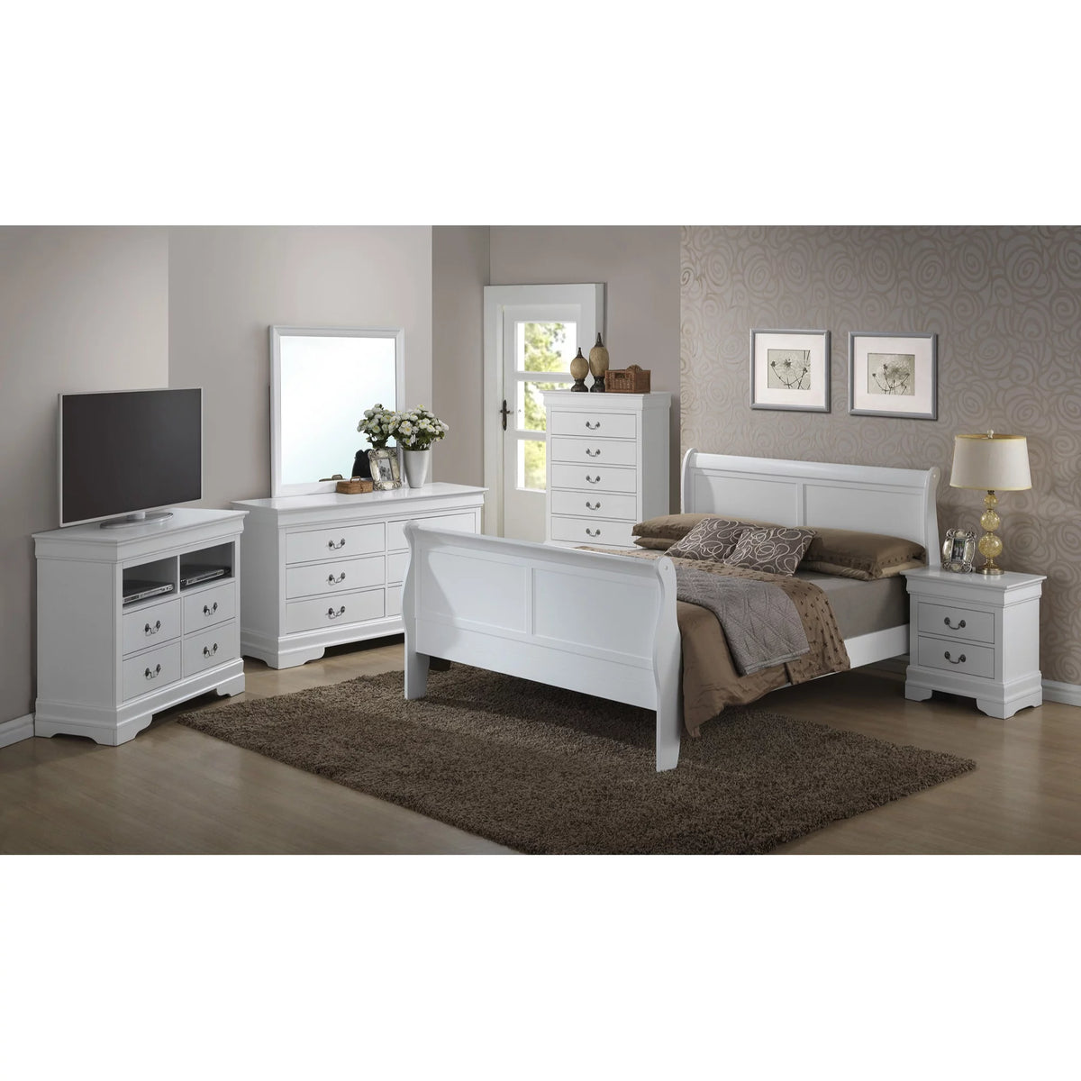 White Full Size Sleigh Bed B481971